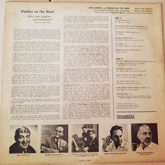 Zero Mostel - Fiddler on the roof Vinyl Record - Picture 2 of 2